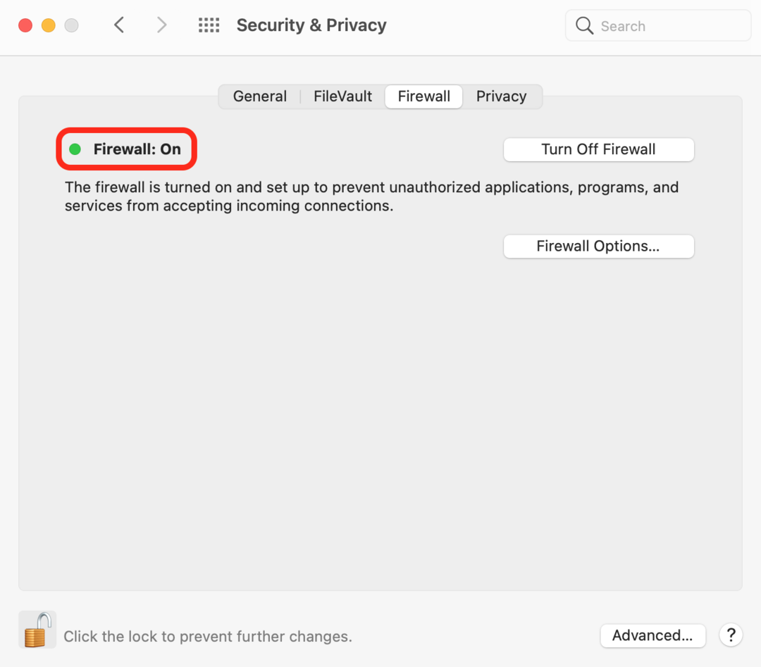 Turning on the Mac’s firewall