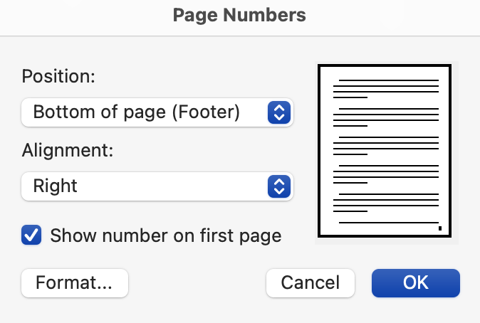 Adding page numbers to a Microsoft Word document on your Mac.