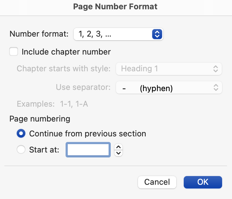 Adding page numbers to a Microsoft Word document on your Mac.