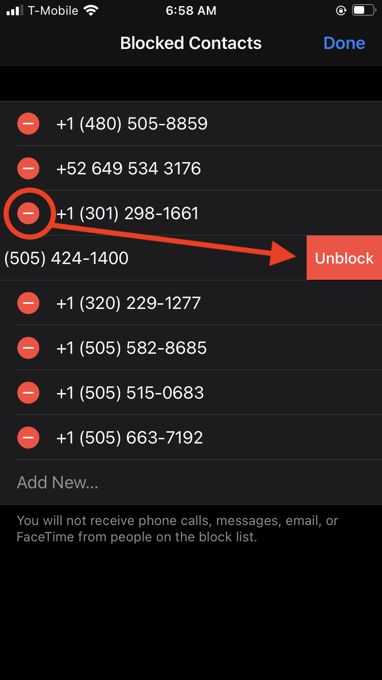 Unblock iPhone caller