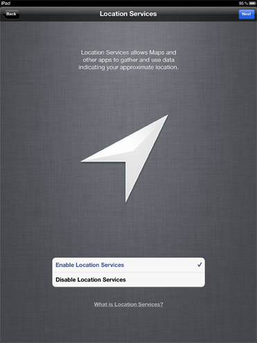 iPad setup screen