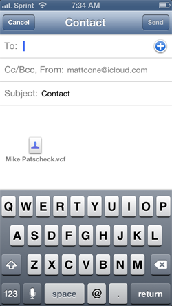 Sending iPhone contact as email attachment