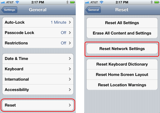 Resetting iPhone network settings