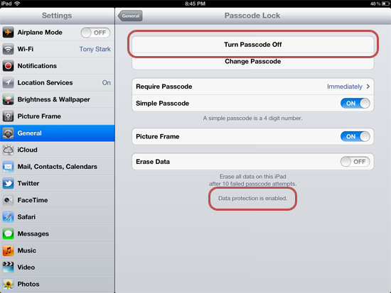 iPad passcode screen