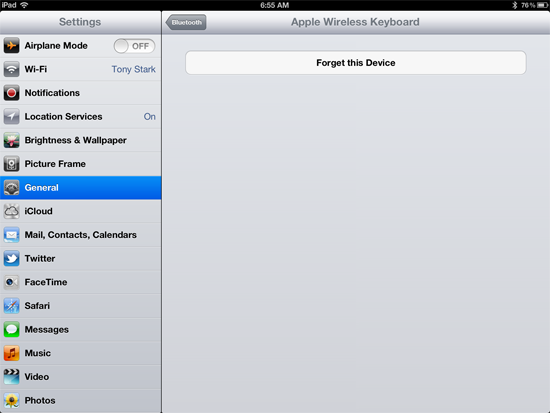Forgetting a Bluetooth device connected to iPad
