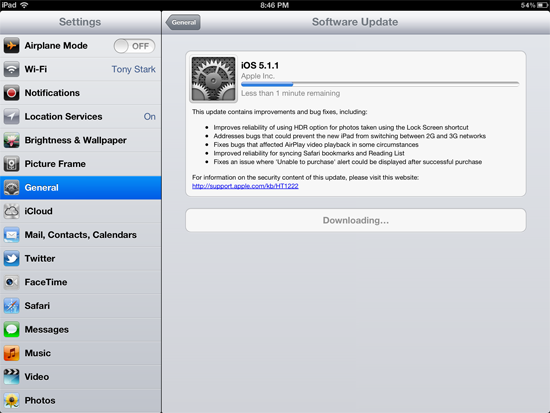iPad software alert
