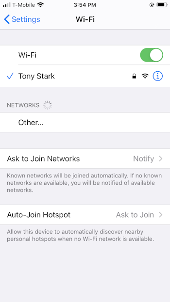 iPhone Wi-Fi settings