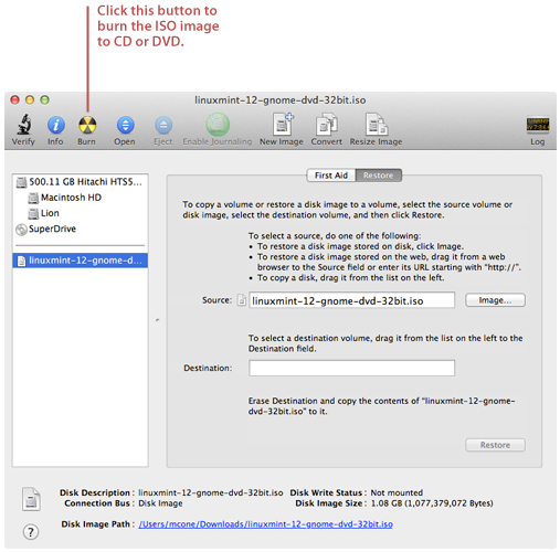 Using Disk Utility to create an ISO disc image