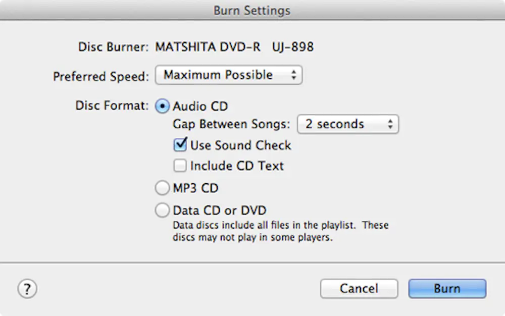how to burn music cd on mac