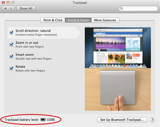 Magic Trackpad system settings