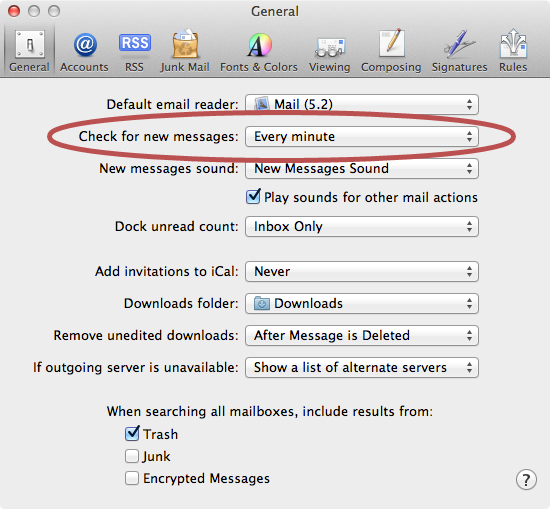 Apple Mac Mail application preferences