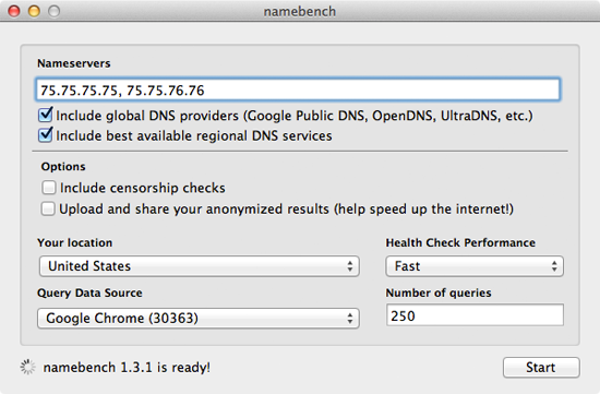 The Namebench DNS application