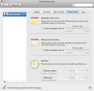 Parental controls in Mac OS X Leopard