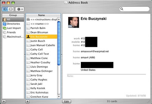 Address Book application for Mac