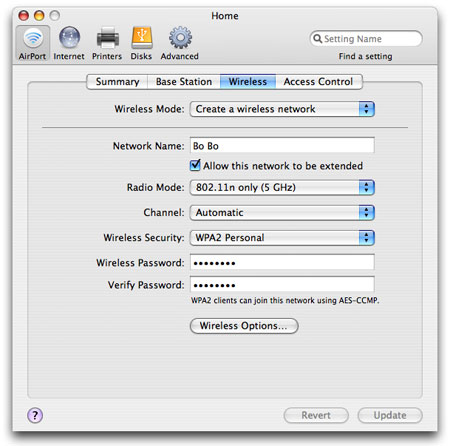 Advanced AirPort Extreme configuration