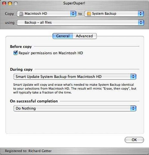 SuperDuper! backup application for Mac