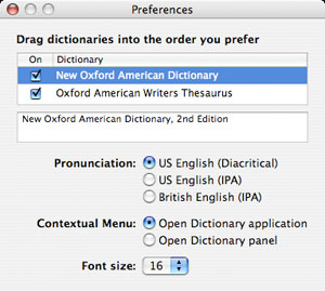 Configuring the Mac Dictionary application&rsquo;s preferences