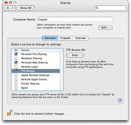 Turning a Mac into an FTP server
