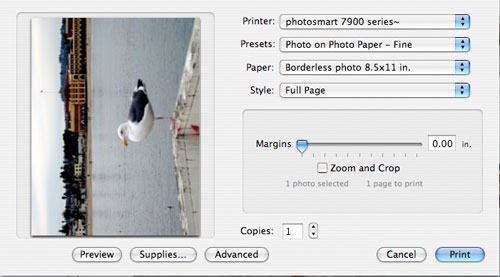 Printing borderless photos using iPhoto