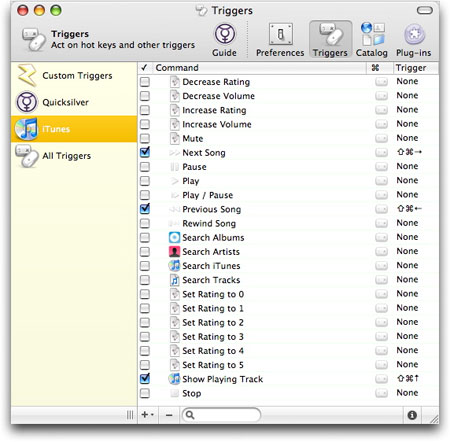 Using Quicksilver to control iTunes