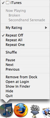 Controlling iTunes from the dock