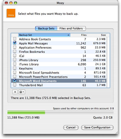 Mozy application for Mac