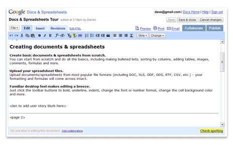 Google Docs and Spreadsheets