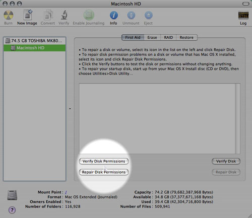 Verify Mac disk permissions