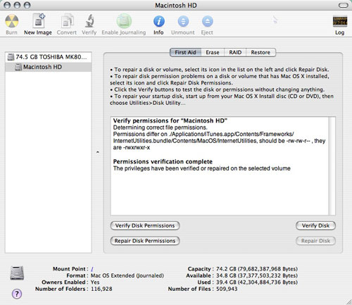 Verify Mac disk permissions