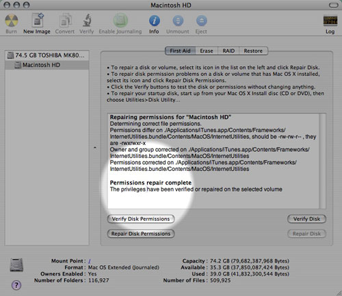 Verify Mac disk permissions