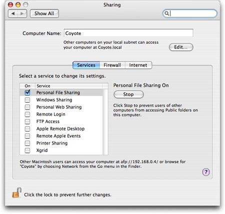Mac services settings