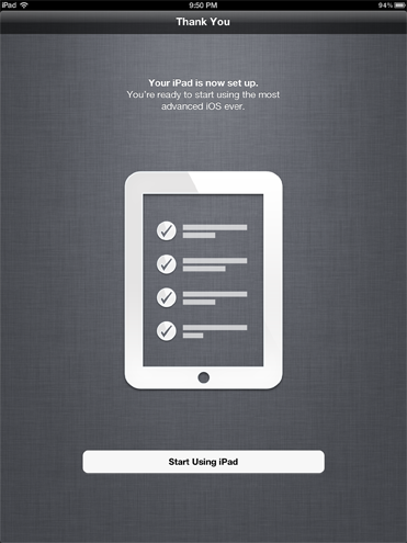 iPad setup screen