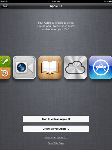 iPad setup screen