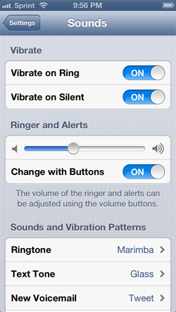 iPhone Sounds settings