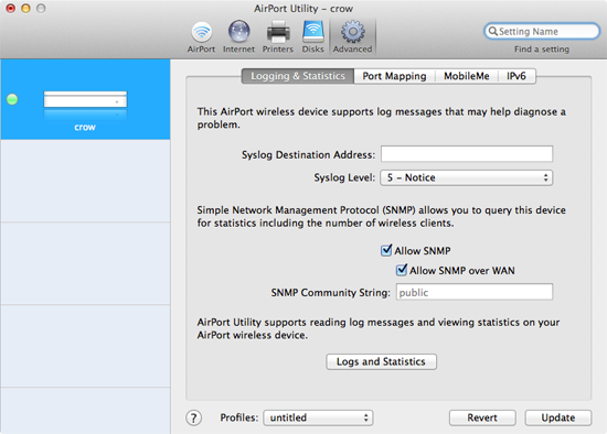 AirPort base station SNMP settings