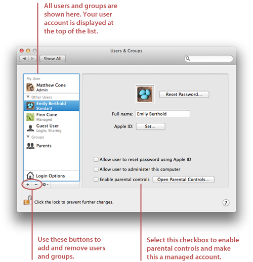 The Users and Groups system preferences on a Mac