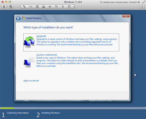 Installing Windows using VMware Fusion